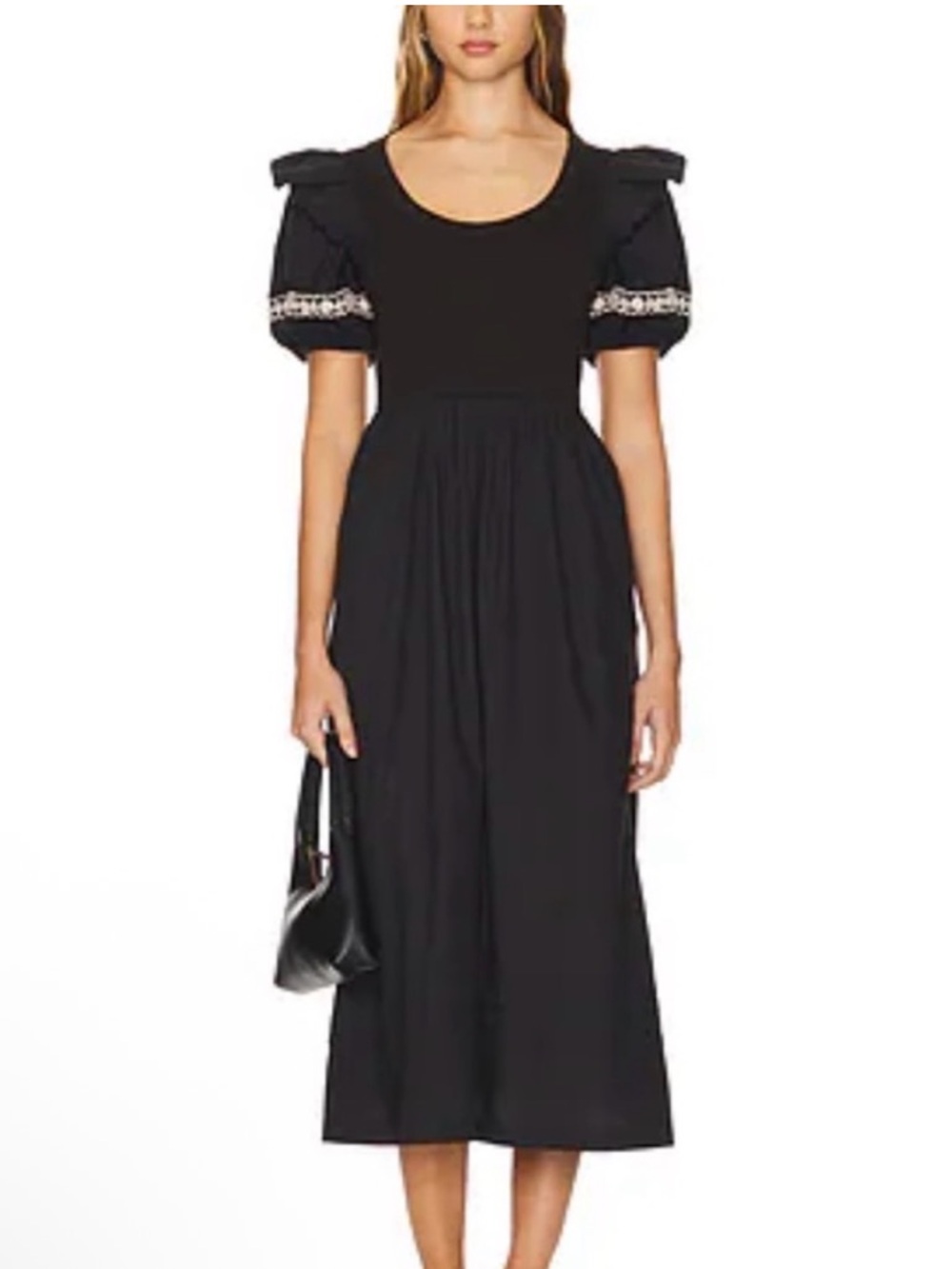 Cleobella Black Puff-Sleeve Midi Dress Small